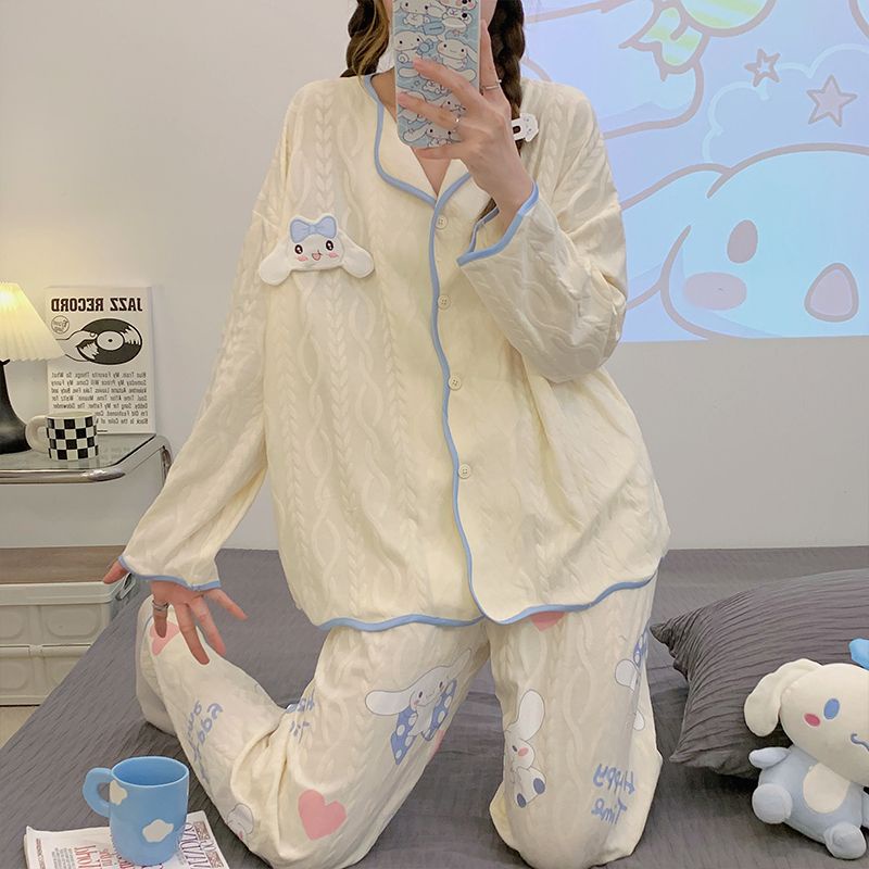 Bộ Đồ Ngủ Tay Dài Dáng Rộng In Họa Tiết Hoạt Hình Chó Yugui Dễ Thương Thời Trang Xuân Thu Cho Nữ
