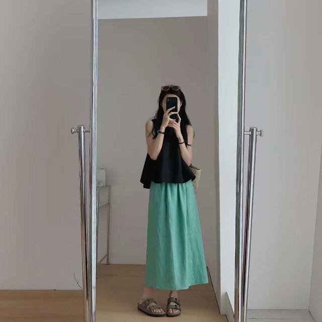 Bộ Áo Cotton Không Tay Dáng Rộng Cao Cấp Phong Cách Hàn Quốc + Chân Váy Nửa Màu Kẹo Mùa Hè Hàng Mới Dành Cho Bạn Nữ