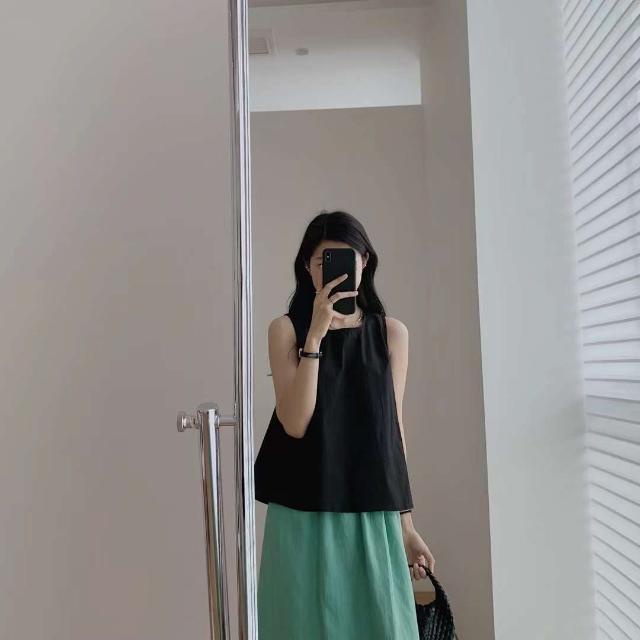 Bộ Áo Cotton Không Tay Dáng Rộng Cao Cấp Phong Cách Hàn Quốc + Chân Váy Nửa Màu Kẹo Mùa Hè Hàng Mới Dành Cho Bạn Nữ