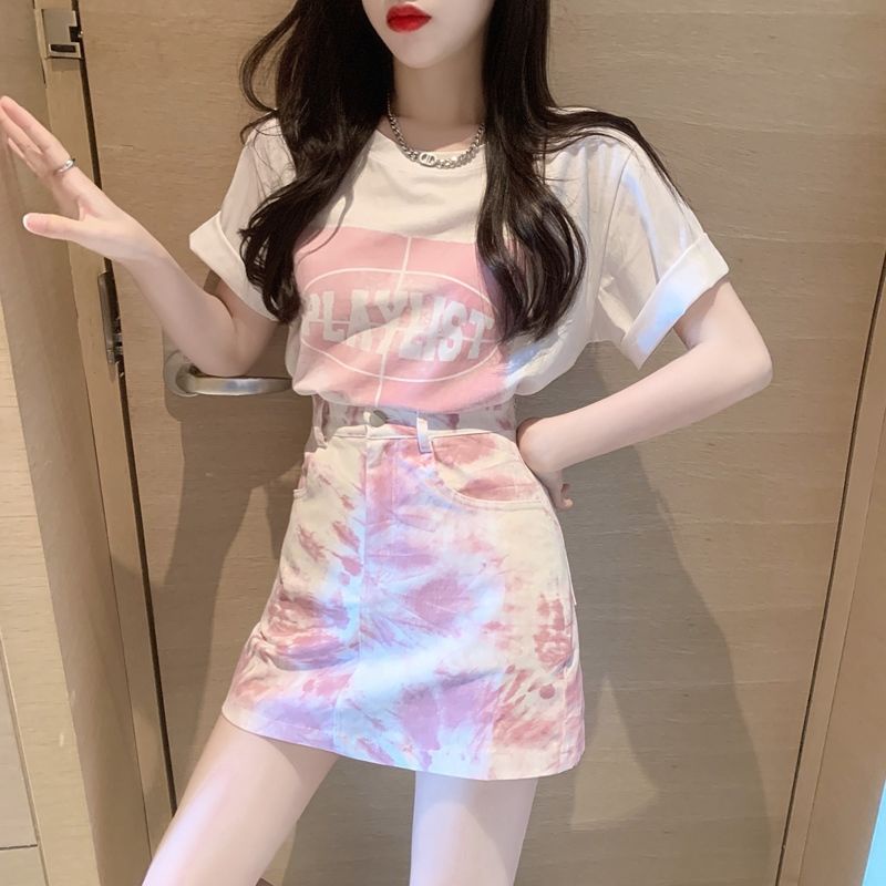 Set Áo Váy Chữ a Lưng Cao Phong Cách Hong Kong Thời Trang Mùa Hè Cho Nữ