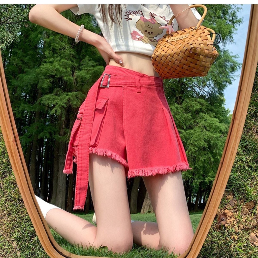 Quần Short Denim Dáng Chữ a Không Đồng Đều Cỡ Lớn Sờn Mùa Hè Ngọt Ngào Cho Nữ
