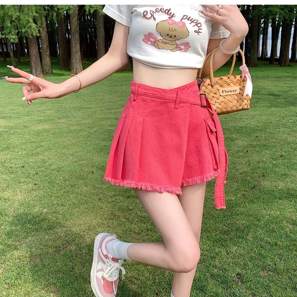 Quần Short Denim Dáng Chữ a Không Đồng Đều Cỡ Lớn Sờn Mùa Hè Ngọt Ngào Cho Nữ