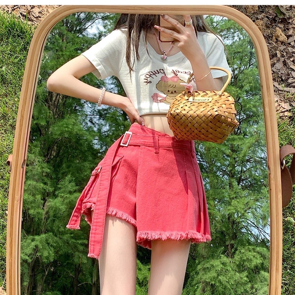 Quần Short Denim Dáng Chữ a Không Đồng Đều Cỡ Lớn Sờn Mùa Hè Ngọt Ngào Cho Nữ