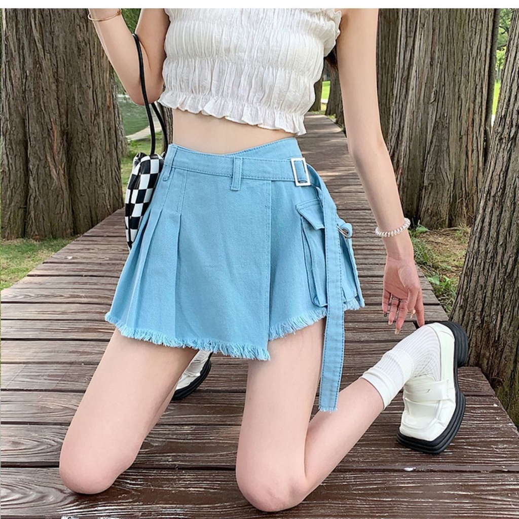 Quần Short Denim Dáng Chữ a Không Đồng Đều Cỡ Lớn Sờn Mùa Hè Ngọt Ngào Cho Nữ