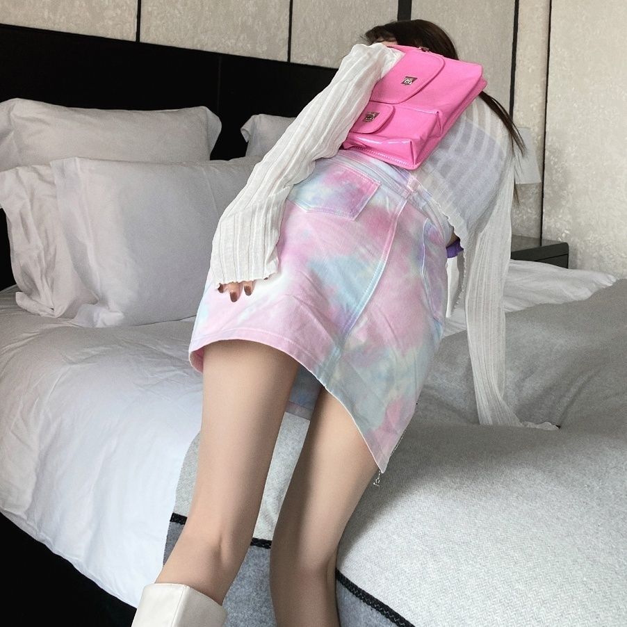 Chân Váy Denim Chữ A Lưng Cao Nhuộm Màu Phong Cách Mới Ngọt Ngào Thời Trang Xuân Hè Cho Nữ