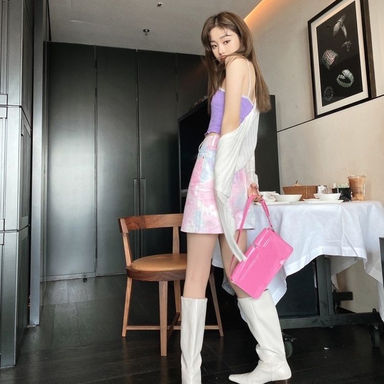 Chân Váy Denim Chữ A Lưng Cao Nhuộm Màu Phong Cách Mới Ngọt Ngào Thời Trang Xuân Hè Cho Nữ