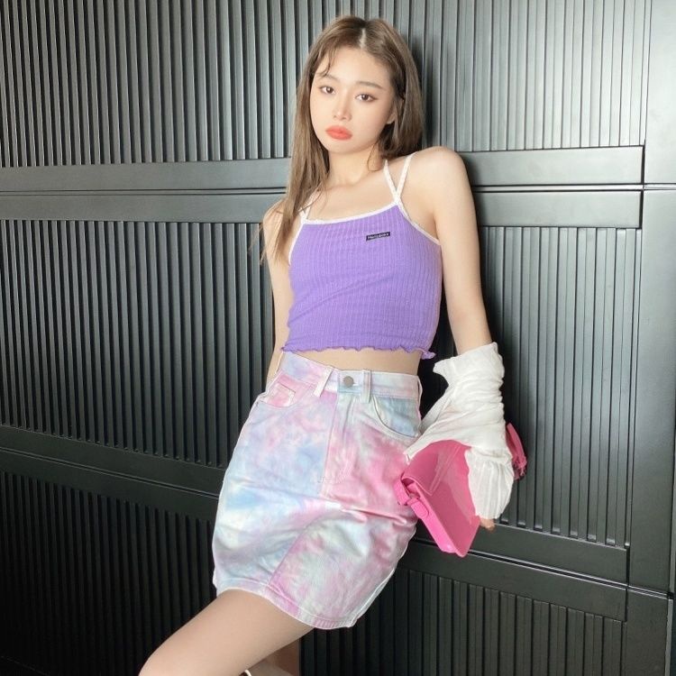 Chân Váy Denim Chữ A Lưng Cao Nhuộm Màu Phong Cách Mới Ngọt Ngào Thời Trang Xuân Hè Cho Nữ