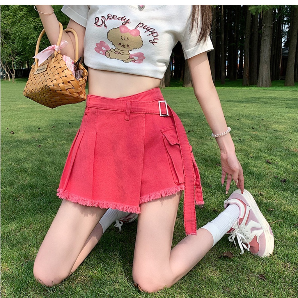 Quần Short Denim Dáng Chữ a Không Đồng Đều Cỡ Lớn Sờn Mùa Hè Ngọt Ngào Cho Nữ