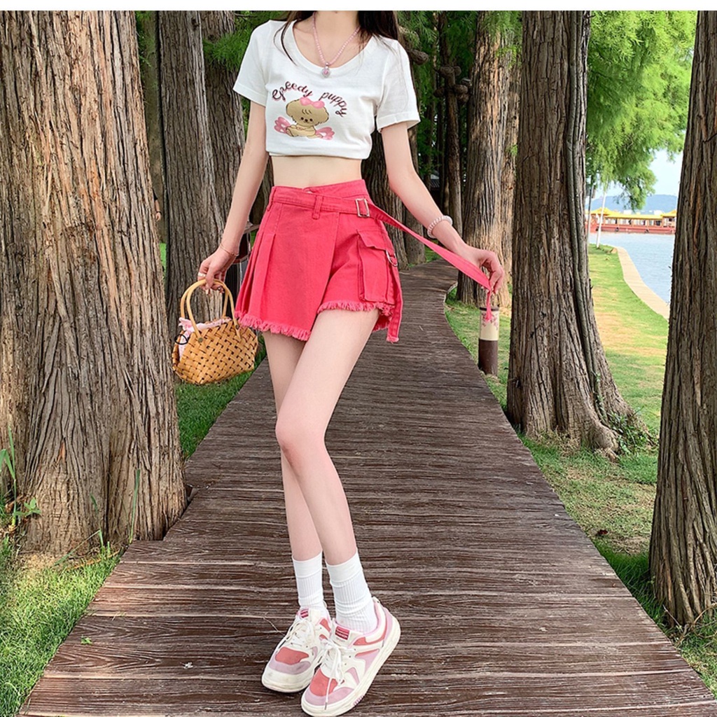 Quần Short Denim Dáng Chữ a Không Đồng Đều Cỡ Lớn Sờn Mùa Hè Ngọt Ngào Cho Nữ