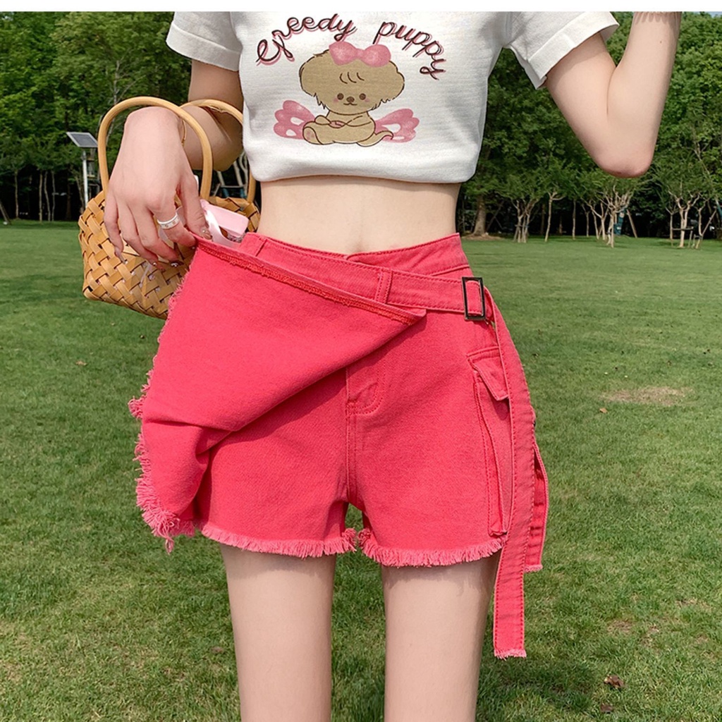 Quần Short Denim Dáng Chữ a Không Đồng Đều Cỡ Lớn Sờn Mùa Hè Ngọt Ngào Cho Nữ