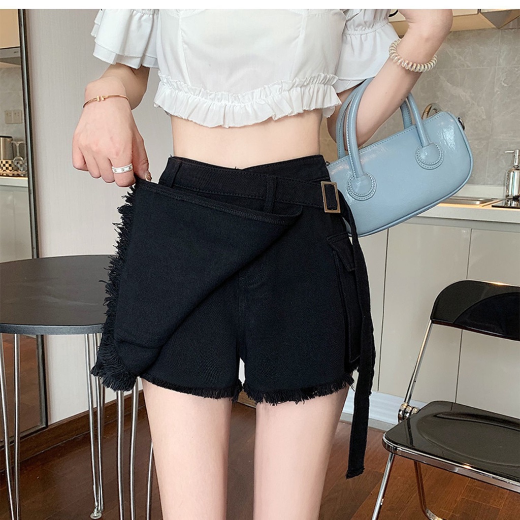 Quần Short Denim Dáng Chữ a Không Đồng Đều Cỡ Lớn Sờn Mùa Hè Ngọt Ngào Cho Nữ