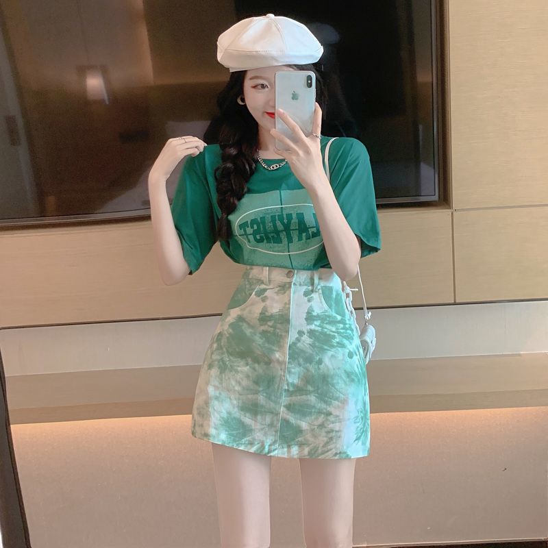 Set Áo Váy Chữ a Lưng Cao Phong Cách Hong Kong Thời Trang Mùa Hè Cho Nữ