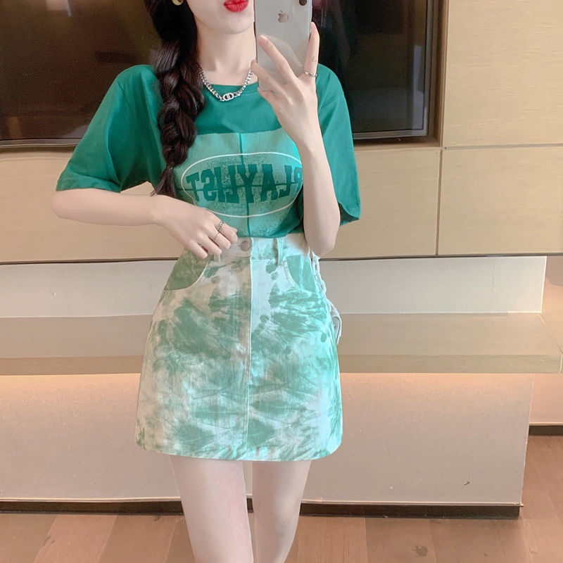 Set Áo Váy Chữ a Lưng Cao Phong Cách Hong Kong Thời Trang Mùa Hè Cho Nữ