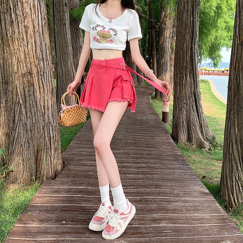 Quần Culottes Denim Ngắn Lưng Cao Dáng Chữ a Thời Trang Mùa Hè Mới Cho Nữ