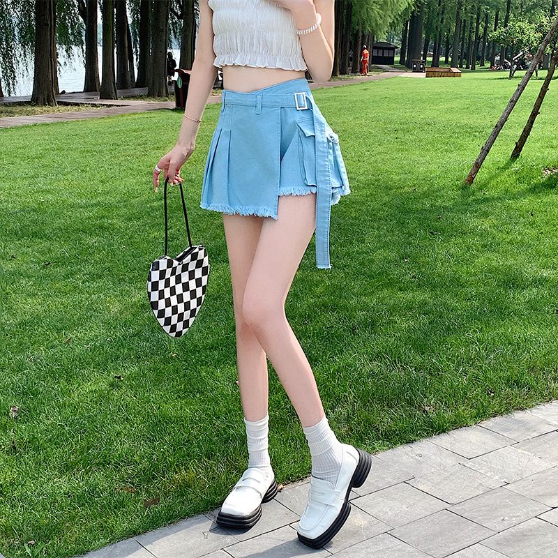 Quần Culottes Denim Ngắn Lưng Cao Dáng Chữ a Thời Trang Mùa Hè Mới Cho Nữ