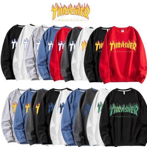 Áo Sweater Thrasher Cổ Tròn Tay Dài Dáng Rộng Vải Cotton Mỏng Thời Trang Mùa Thu Cho Nam Và Nữ