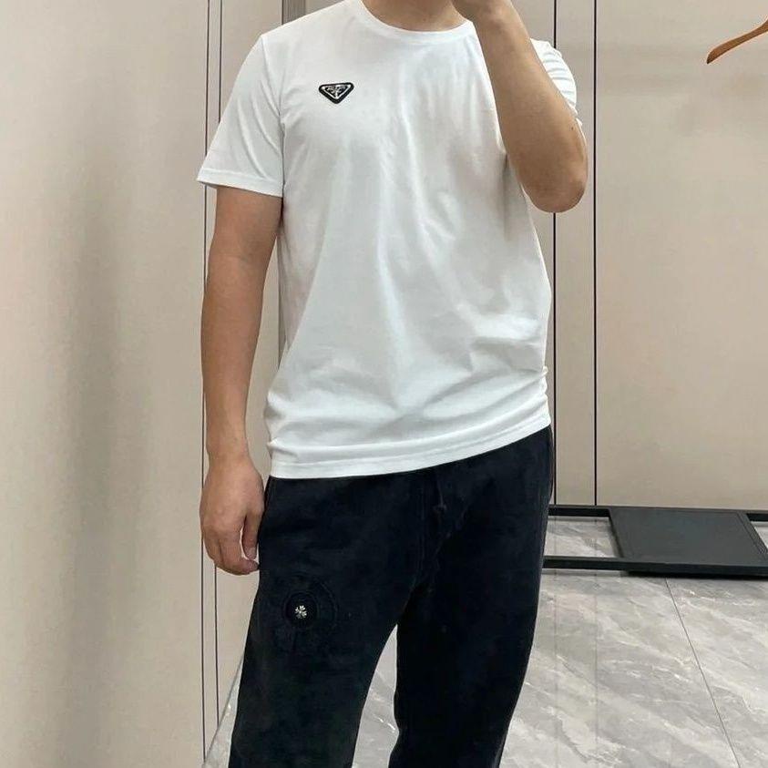Prada Áo Thun cotton Ngắn Tay Cổ Tròn Màu Trơn Thời Trang Cho Nam