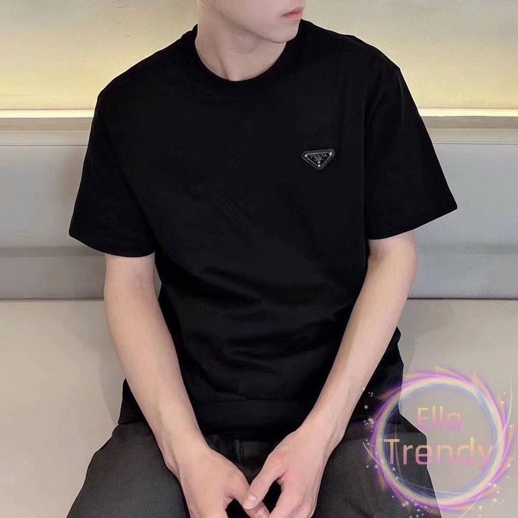 Prada Áo Thun cotton Ngắn Tay Cổ Tròn Màu Trơn Thời Trang Cho Nam