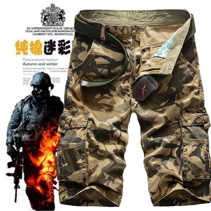 Quần Short cotton Dáng Rộng Nhiều Túi Họa Tiết Rằn Ri Phong Cách Quân Đội Thời Trang Đi Biển Cho Nam