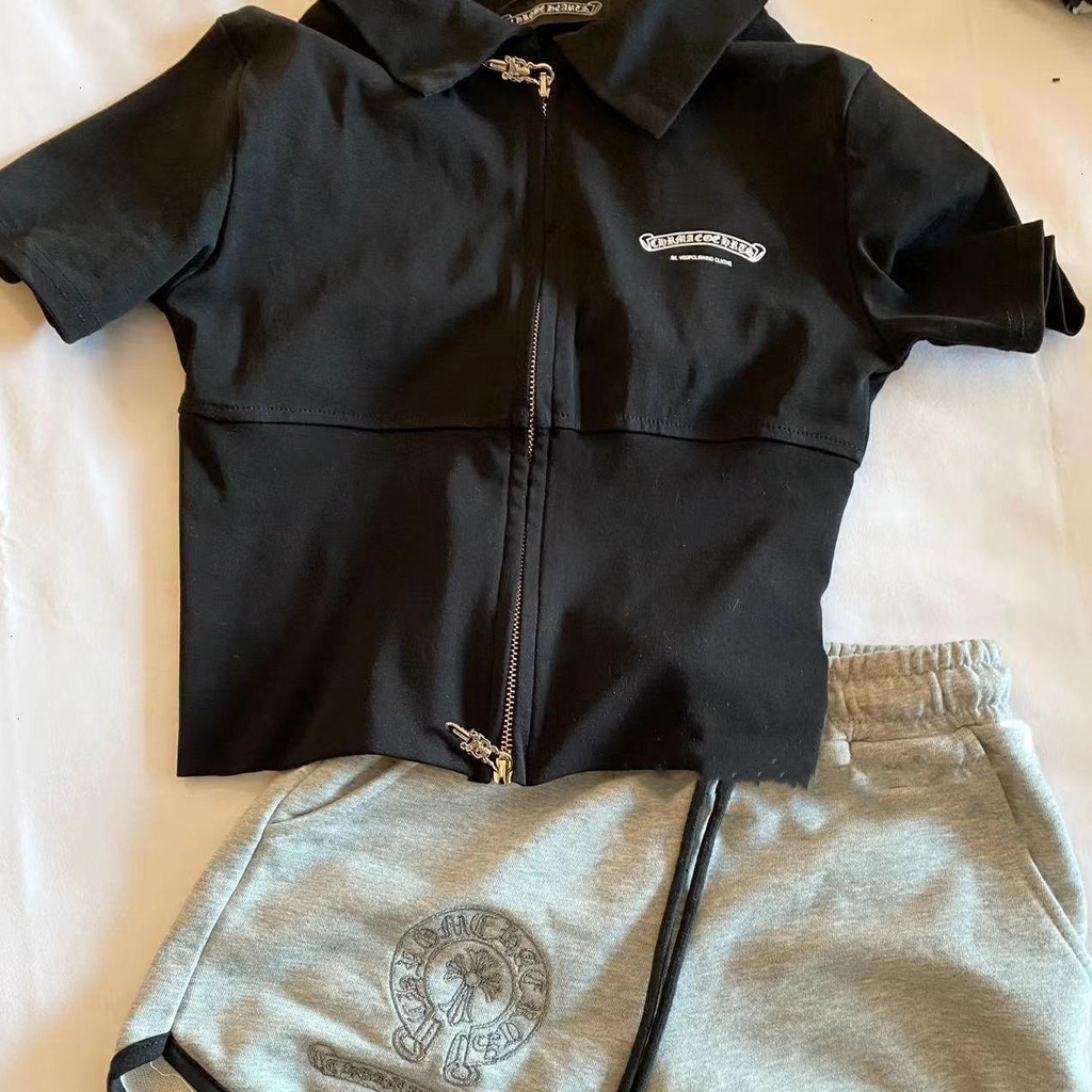 Chrome Hearts Áo Thun Cổ polo Có Khóa Kéo Thêu Họa Tiết Màu Sắc Tương Phản Thời Trang Mùa Hè Cho Nữ