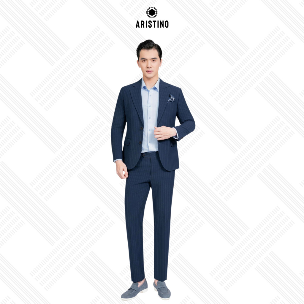Bộ Suits Nam Xanh Kẻ Aristino Premio ASU0110S4