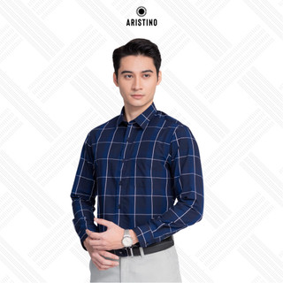  Áo sơ mi nam dài tay ARISTINO màu xanh than kẻ trắng nhã nhặn thanh lịch  - ALS15002 