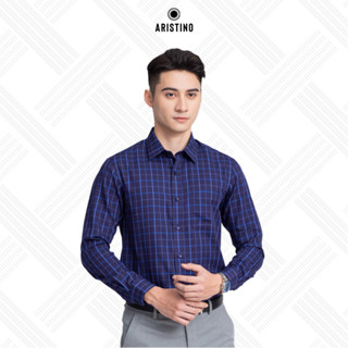  Áo sơ mi nam dài tay ARISTINO phom Regular fit suông nhẹ màu xanh tím than kẻ nam tính ấn tượng  - ALS12102 