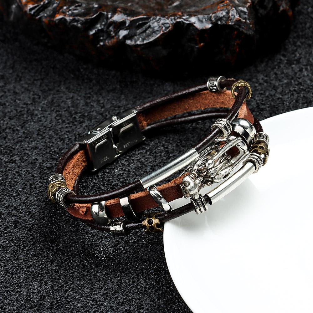 LEILY Vòng Tay Da Mặt Hình Rồng Hợp Kim Cho Nam