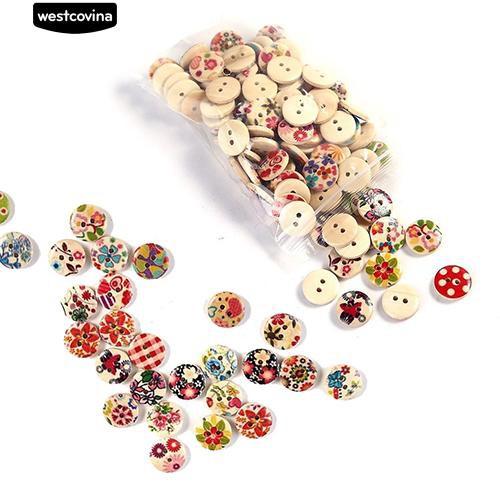 Set 100 nút hình tròn họa tiết đa dạng tự làm may vá thủ công tiện dụng