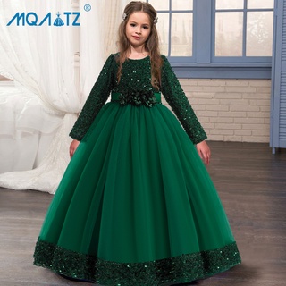 Đầm tiệc công chúa MQATZ tay dài đính sequin lấp lánh cho bé gái 4-14 tuổi