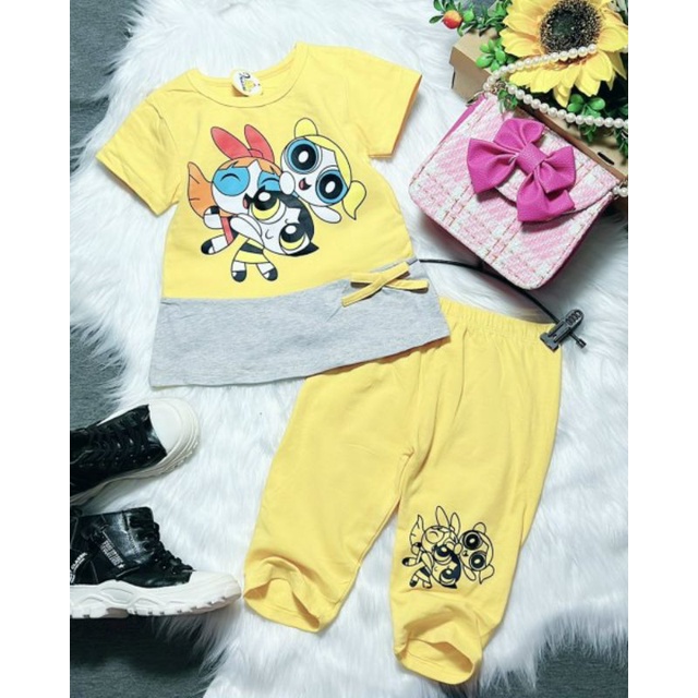 Bộ lửng ngố tay cộc cho bé gái thun cotton 4 chiều mềm mát