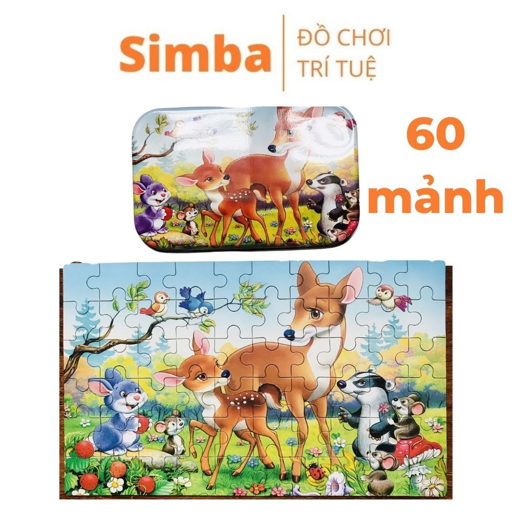 Ghép hình 60 mảnh bằng gỗ hộp thiếc đồ chơi Simba nhiều chủ đề cho bé tự chọn