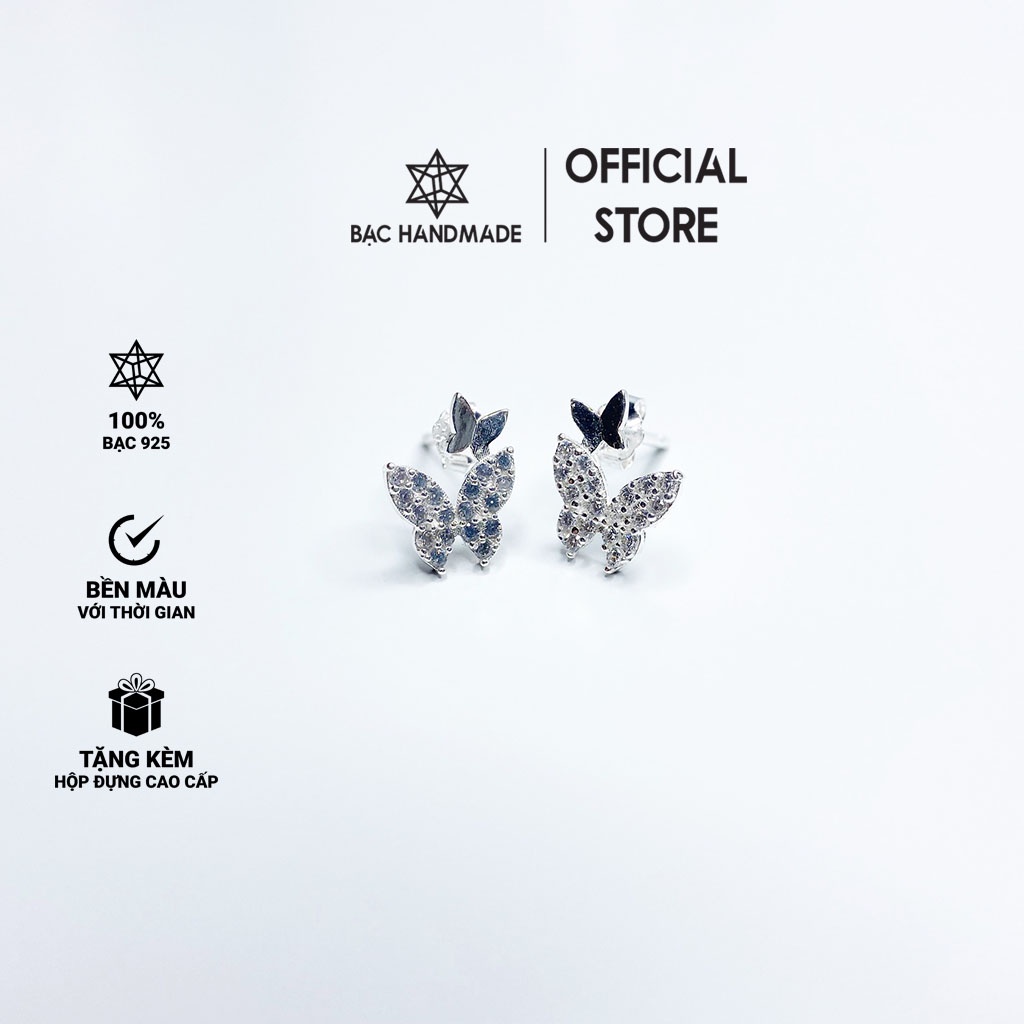 Khuyên tai Bạc Handmade.Bông tai nữ bướm lấp lánh bạc nguyên chất-Bạc Handmade