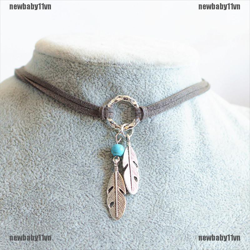 Vòng Cổ Choker Mặt Lông Vũ Phong Cách Bohemian Thời Trang