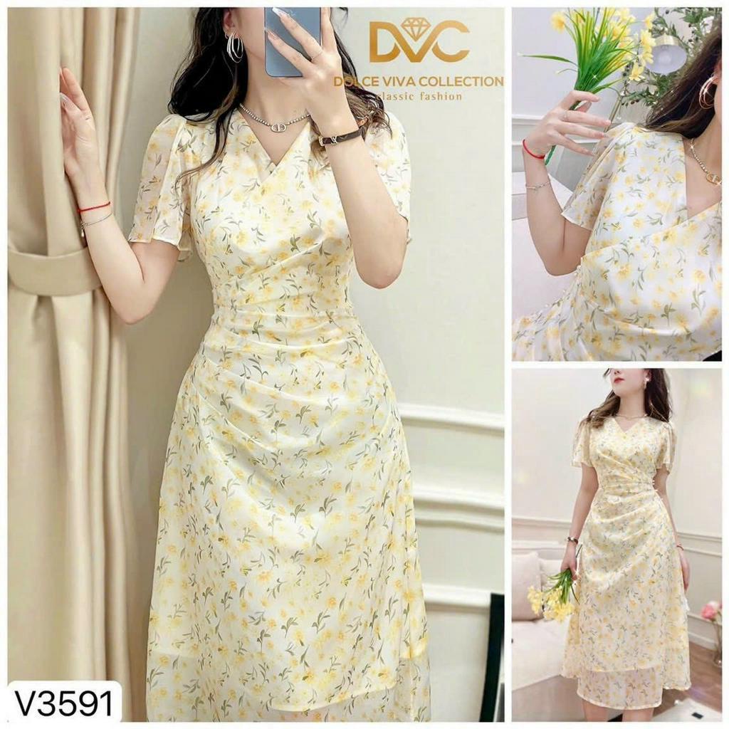 Đầm Voan Nữ Cổ V Xếp Ly Đính Cườm Eo Có Lót Sam Closet Phù Hợp Để Tới Công Sở, Đi Làm Hoặc Đi Chơi.