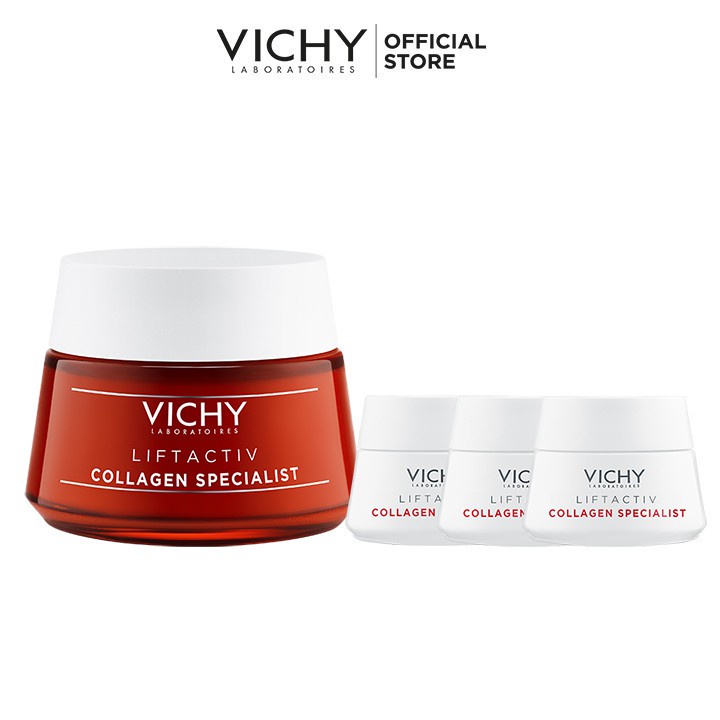 Bộ sản phẩm kem dưỡng hỗ trợ săn chắc, ngăn ngừa lão hóa và làm sáng da Vichy Liftactiv Collagen Specialist