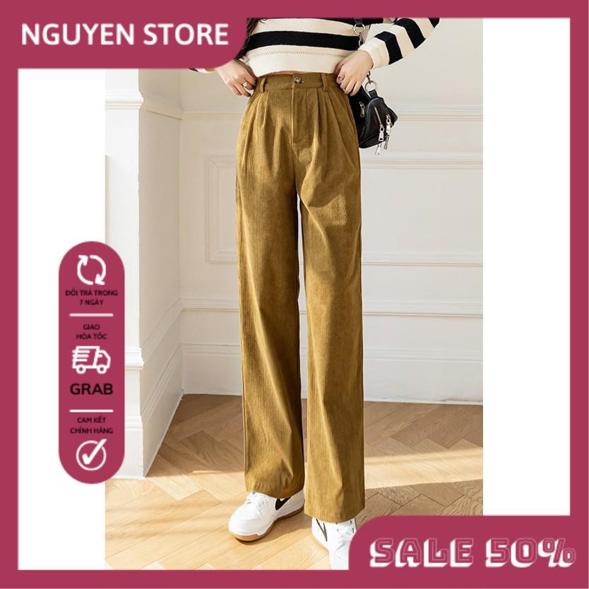 Quần Nhung Nữ Ống Rộng, Quần Ống Suông Nữ Kéo Khóa Trước Thun Sau Chất Nhung Tăm Nhiều Màu, Đủ Size, Siêu Tôn Dáng Cho B | BigBuy360 - bigbuy360.vn