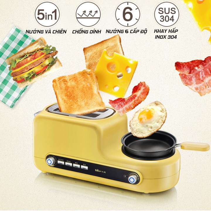 Bếp nướng bánh mì lò nướng bánh mini Bear máy làm sandwich đa năng hấp chiên tiện dụng cho bữa sáng ( có ảnh thật)