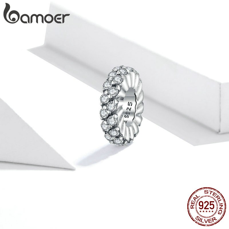 Hạt Xỏ Vòng Tay Bamoer SCC1648  Bằng Bạc Thật 925 Lấp Lánh Dùng Để Làm Vòng Tay Vân Rắn DIY Cho Nữ