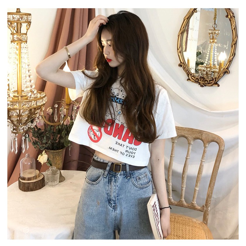 Áo Croptop form rộng nữ ulzzang Hàn Quốc in hình gấu Candy C27 - MaoMao