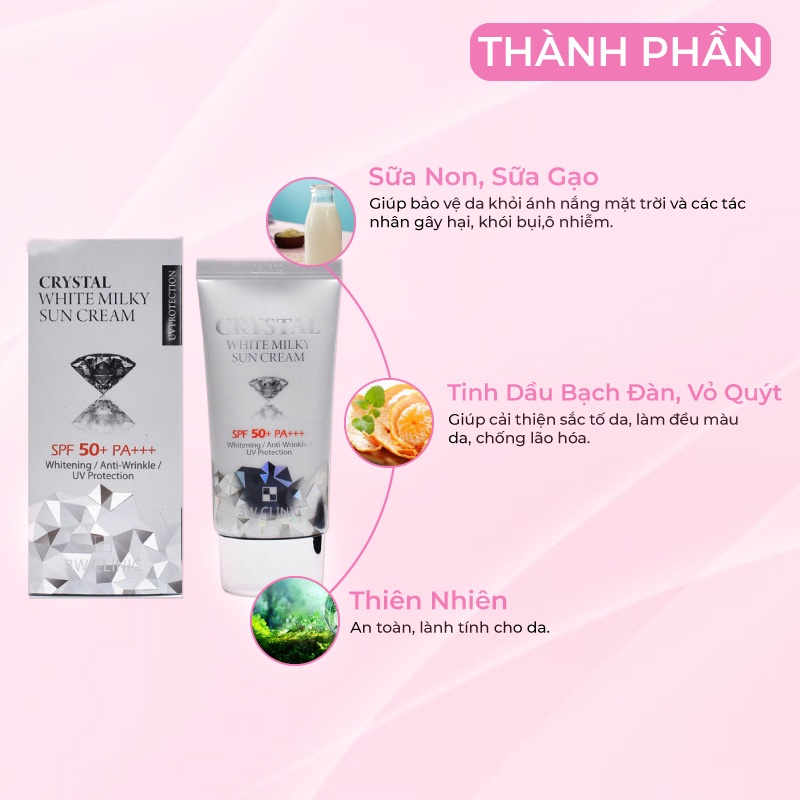 Kem Chống Nắng 3W CLINIC Crystal White Milky Sun Cream Spf 50/ PA +++ Hàn Quốc 50ml