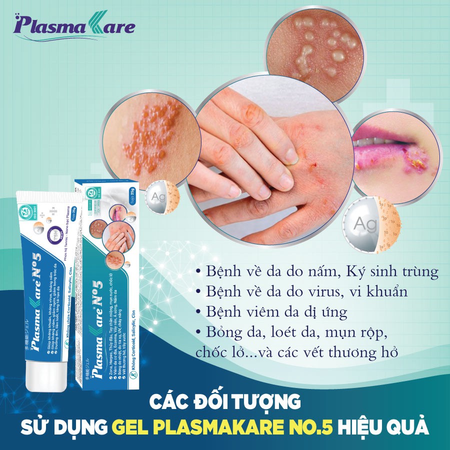 Combo 2 Gel PlasmaKare No5 cho Thuỷ đậu, Sởi, Tay chân miệng, Zona, Herpes, nấm da xẹp mụn, ngứa, dịu da, Ko thâm sẹo