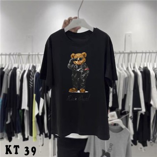 Áo thun tay lỡ unisex nam nữ inh hình Gấu ride out dáng suông thụng form rộng basic thấm hút mồ hôi[kèm ảnh thật]