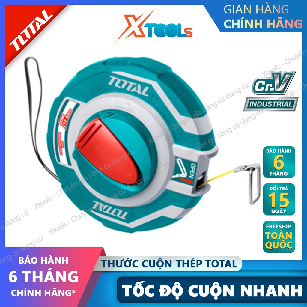 Thước dây cuộn thép TOTAL 20-30mx12.5mm, thước cuốn đa năng vỏ nhựa ABS bọc cao su siêu bền, tốc độ cuốn nhanh