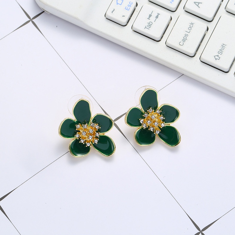 Bông Tai Đính Đá Kim Cương Giả Màu Xanh Lá Phong Cách Âu Mỹ Thời Trang