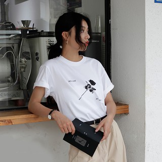 Áo Thun Nữ Tay Lỡ Unisex In Cành Hoa Hồng DLX