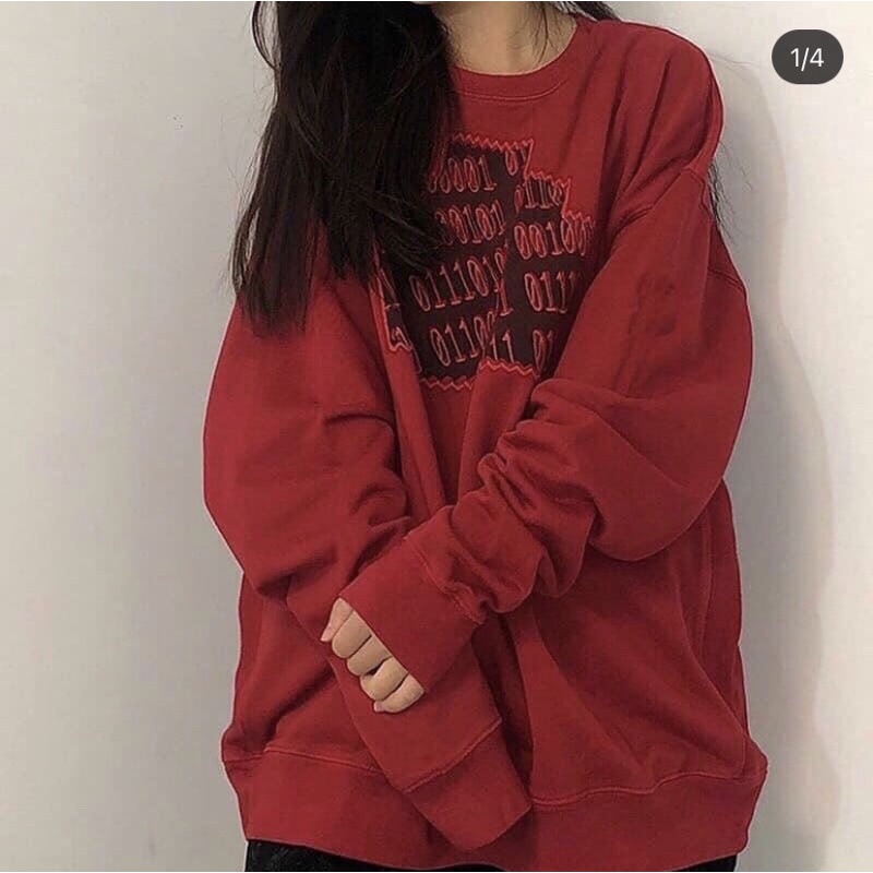 ÁO SWEATER NỈ ĐỎ TÙM LUM SỐ - freesize dài 68cm | BigBuy360 - bigbuy360.vn