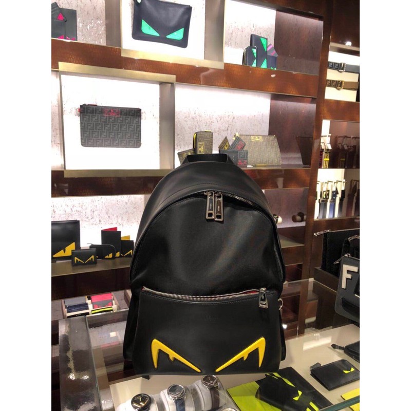 Balo nam mặt sau bằng vải lưới công nghệ cao thoáng khí, chất liệu nylon và da bò màu đen fendi FD