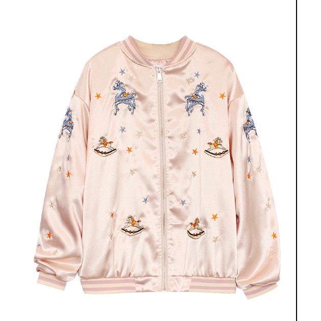 SẴN | ÁO KHOÁC ULZZANG TAY BỒNG BÈO NHÚN BOMBER NỮ THÊU HÌNH NGỰA | BigBuy360 - bigbuy360.vn