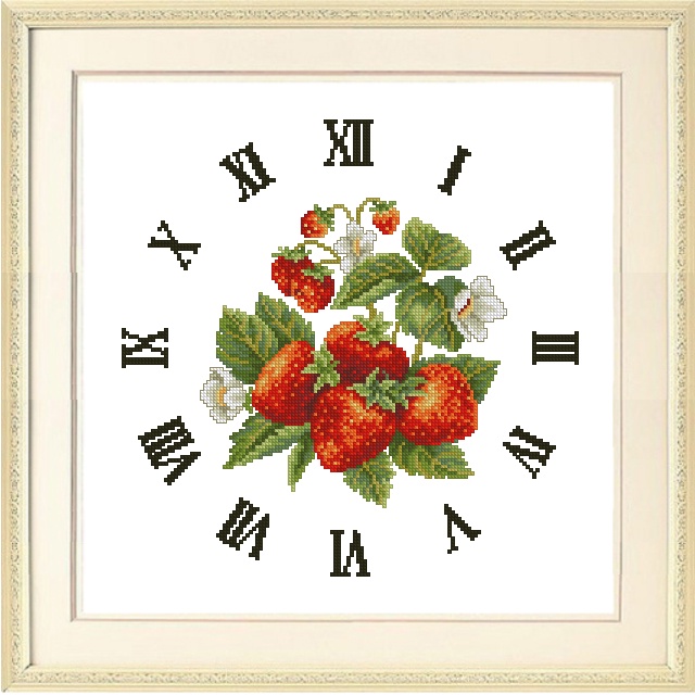 Tranh thêu chữ thập đồng hồ in trên vải - trai dâu tây - Xartshop dh092